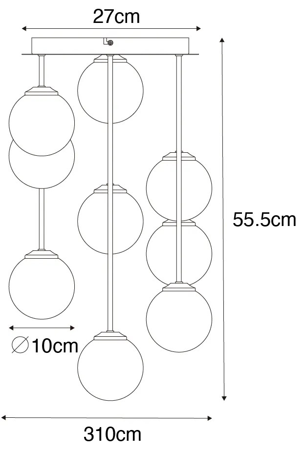 Plafonieră Art Deco aurie cu sticlă roz cu 9 lumini - Atena