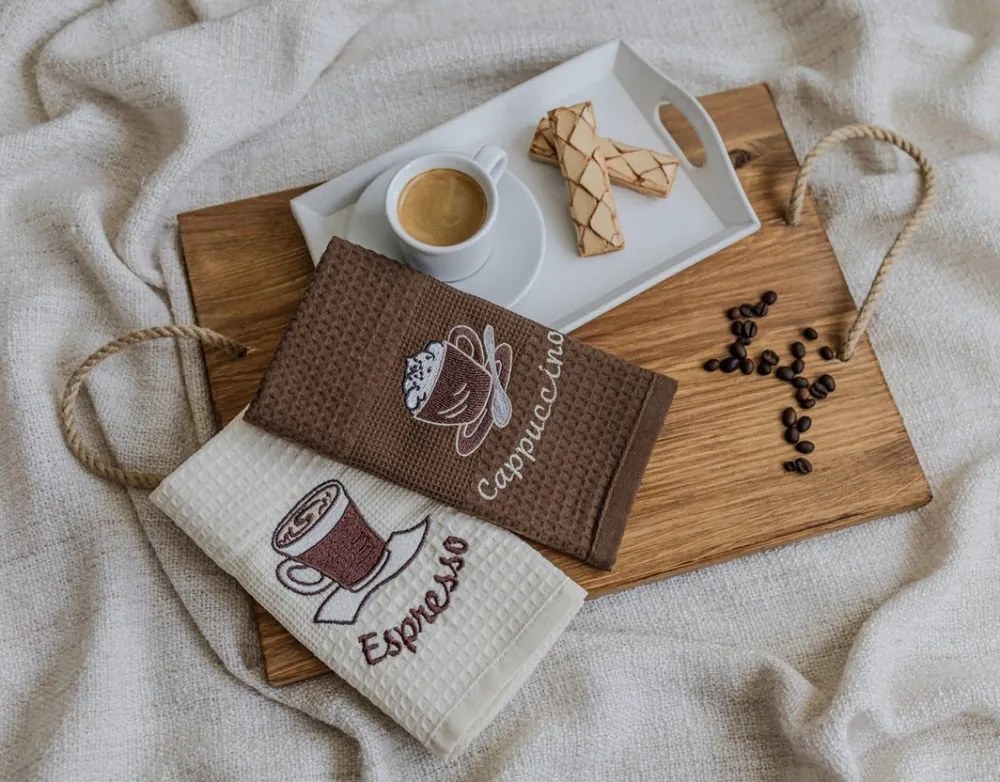 Prosoape de bucătărie waffle brodate cu motiv – Set de 2 bucăți