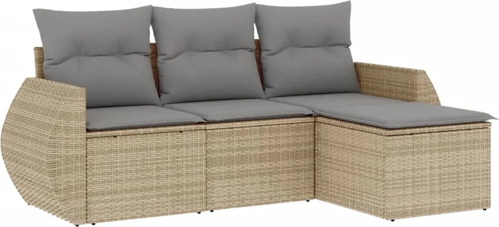 vidaXL Set canapele de grădină, 4 piese, cu perne, bej, poliratan