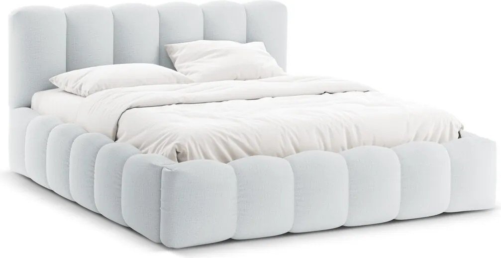 Pat tapitat cu somiera rabatabila si lada depozitare, 160x200 cm, Micadoni Home, Lupine-138, tesatura structurata chenille, gri deschis