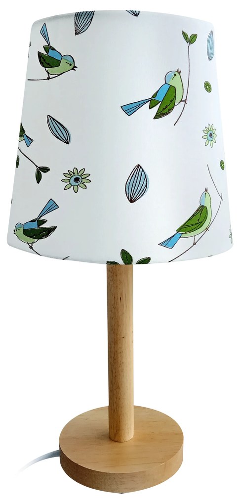 Lampa de masa, lemn / Tesatura model cu pasari, QENNY TIP 7