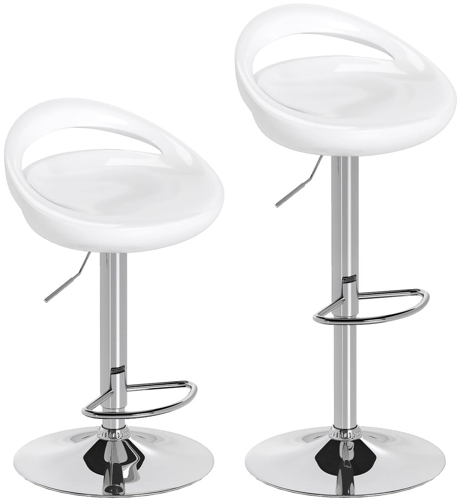 HOMCOM Set 2 Scaune de Bar Rotative cu Suport pentru Picioare și Înălțime Reglabilă, 46x41x76-96 cm, Alb | Aosom Romania