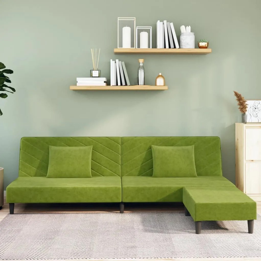3081835 vidaXL Canapea pat cu 2 perne&taburet, 2 locuri verde deschis, catifea