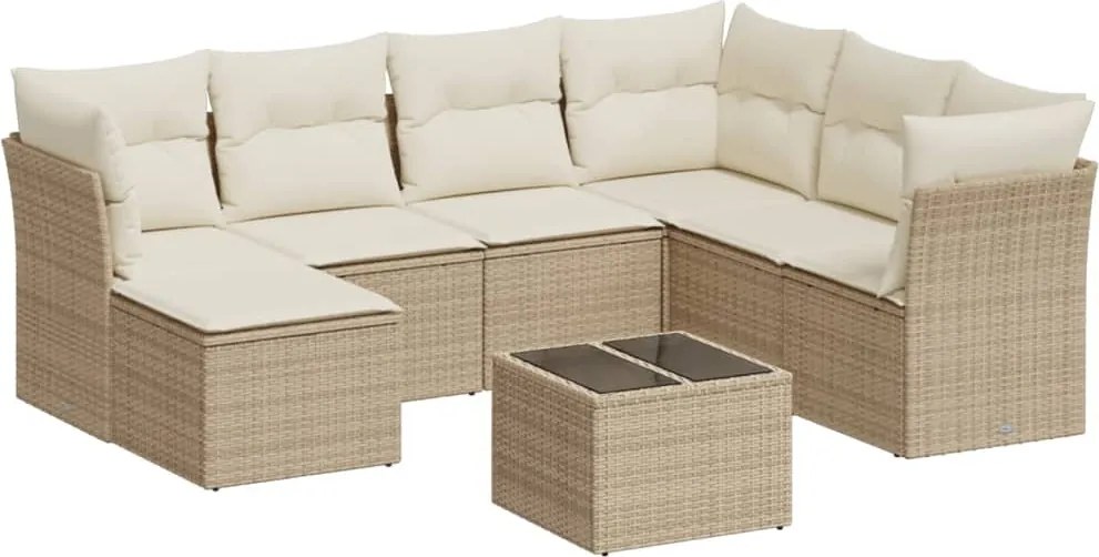 vidaXL Set canapele de grădină, 8 piese, cu perne, bej, poliratan