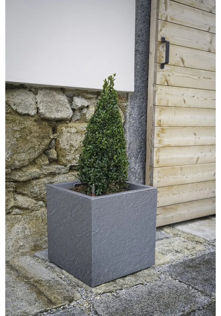 Ghiveci cu auto-udare Flower Lover CubicoStone gri, 27 cm, 27 cm
