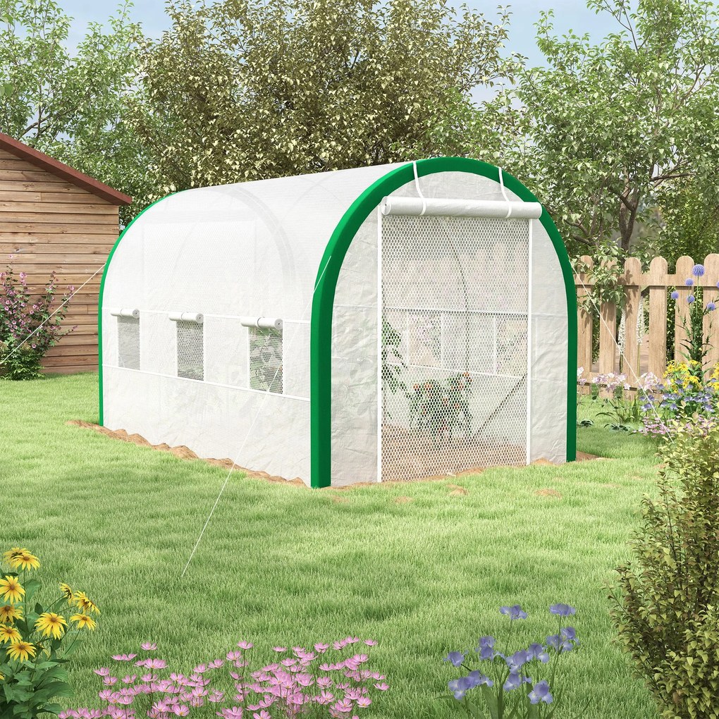 Outsunny Sere tunel, sera, usi cu fermoar, ferestre cu plasa, cadru metalic, 3,5 x 2 x 2m, alb | Aosom Romania