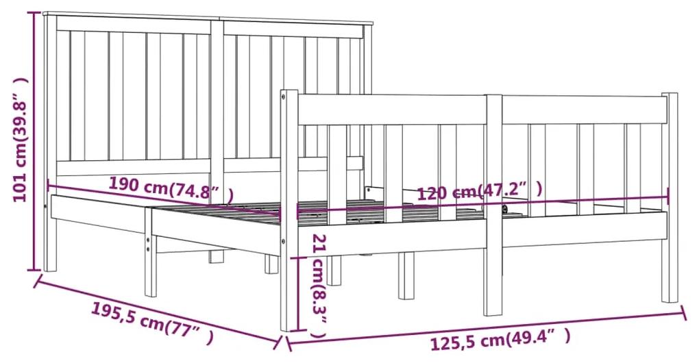 Cadru de pat Small Double 4FT negru 120x190 cm lemn masiv pin Negru, 120 x 190 cm