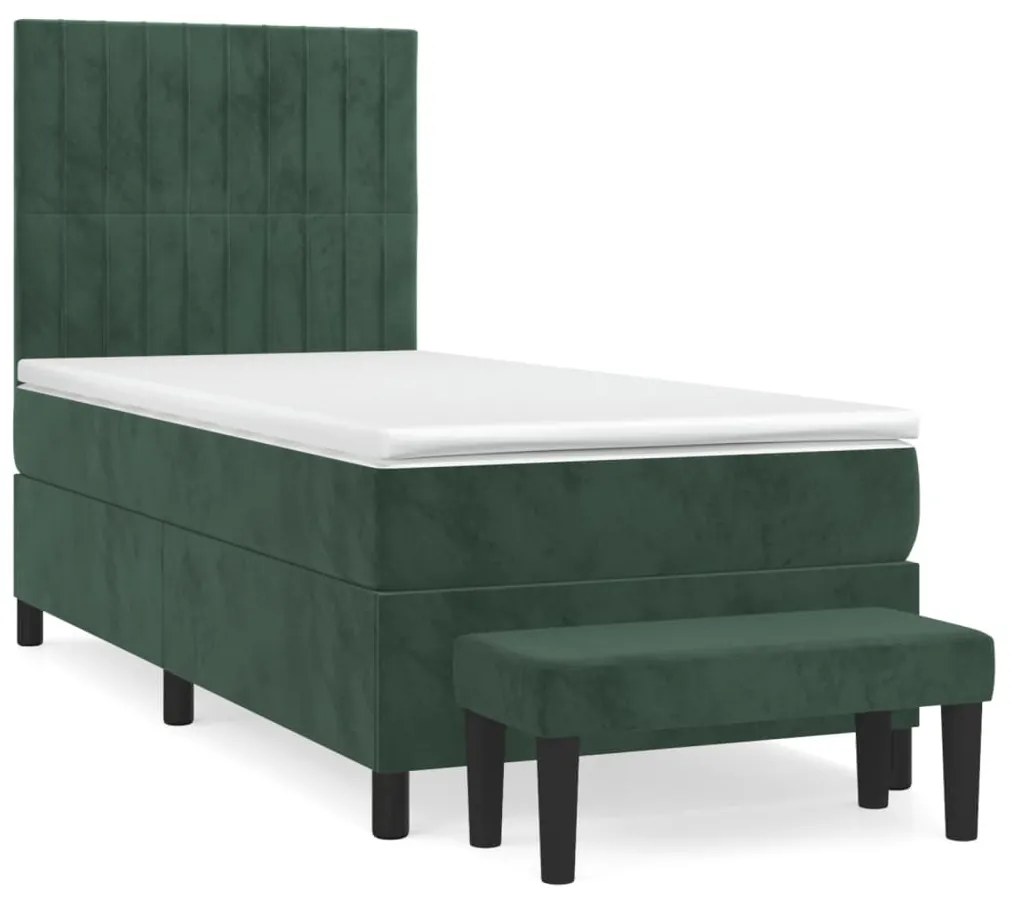 3137944 vidaXL Pat box spring cu saltea, verde închis, 90x200 cm, catifea