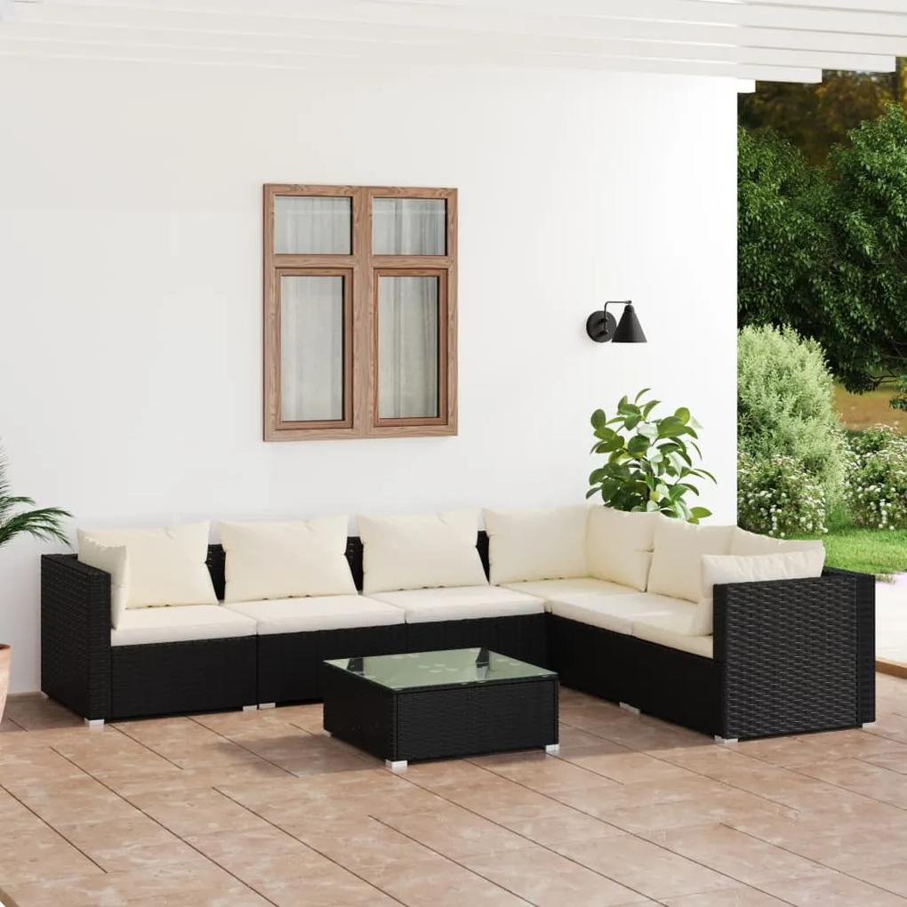 3101727 vidaXL Set mobilier de grădină cu perne, 7 piese, negru, poliratan