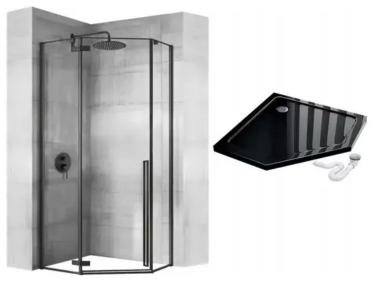Cabina dus cu cadita pentagonala Rea Diamond cu usa batanta 90x90 negru