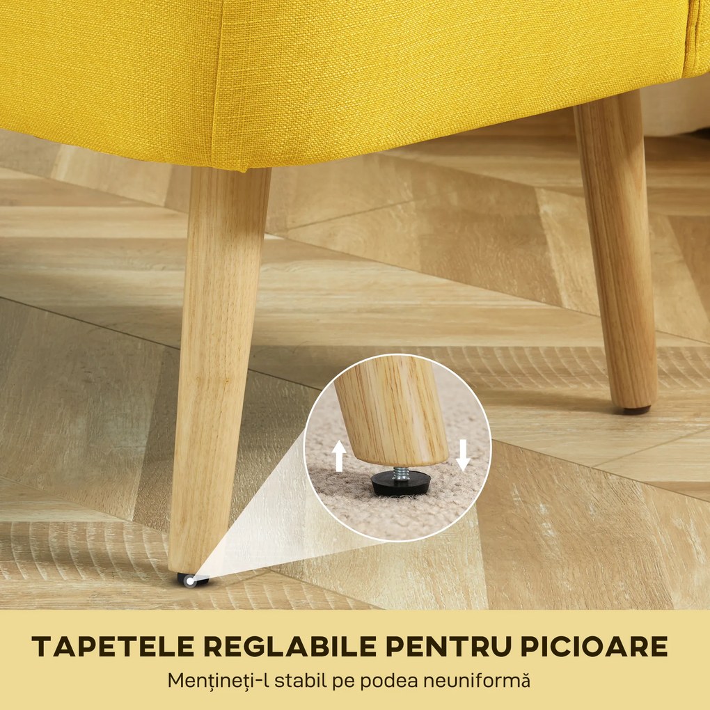 HOMCOM Canapea cu 2 Locuri din Țesătură, Fără Brațe, Canapea de Sufragerie cu Picioare din Lemn, 117x56,5x77 cm, Galben | Aosom Romania