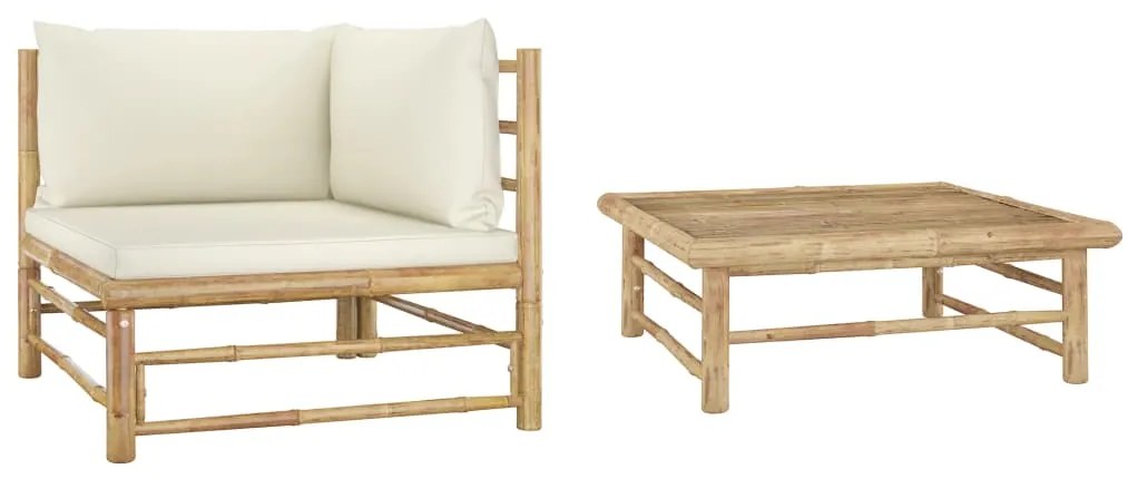 vidaXL Set mobilier de grădină, 2 piese, perne alb crem, bambus