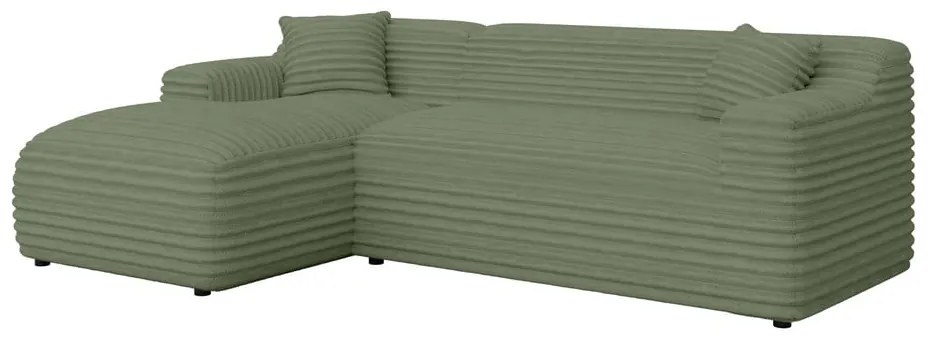 Colțar verde cu tapițerie din catifea reiată (cu colț pe partea stângă, cu șezlong) Martin – Ropez