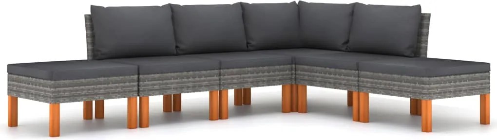 vidaXL Set mobilier de grădină cu perne, 6 piese, gri, poliratan
