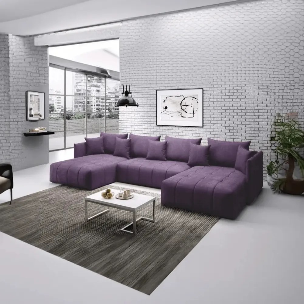 Colțar extensibil dumonde cu ladă de depozitare si sezut confortabil din spuma high-density, Malta U Enjoy Lila 340x185 cm