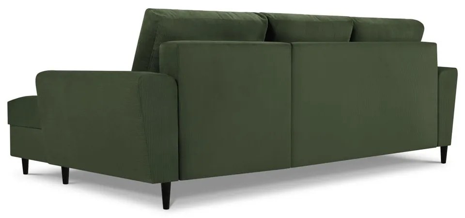 Colțar verde extensibil, cu spațiu de depozitare cu tapițerie din catifea reiată (cu colț pe partea dreaptă, cu șezlong) Kyoto – Cosmopolitan Design