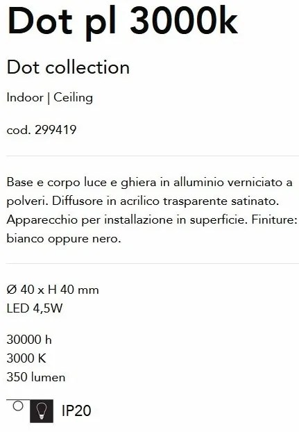 Spot LED aplicat tavan Dot pl 3000k alb