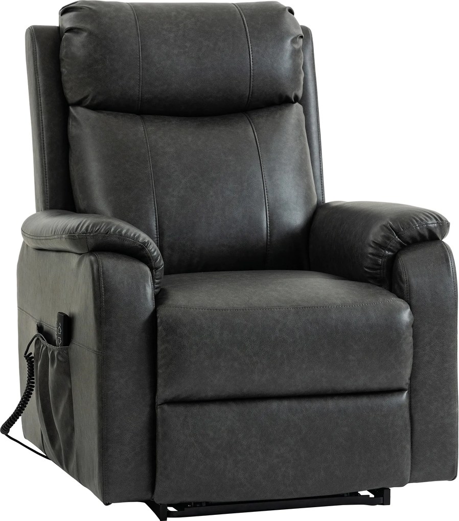 HOMCOM Fotoliu cu ridicare și relaxare pentru seniori, fotoliu electric cu lift din piele ecologică cu dublu motor, perne cu arc, Negru | Aosom Romania