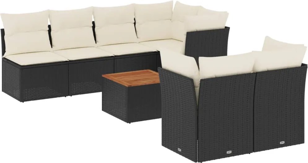 vidaXL Set mobilier de grădină cu perne, 8 piese, negru, poliratan