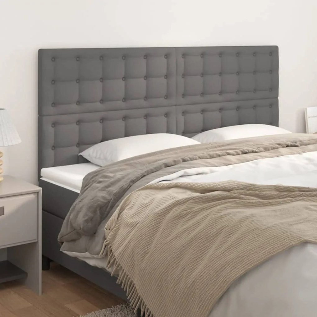 vidaXL Tăblii de pat, 4 buc, gri, 80x5x78/88 cm, piele ecologică