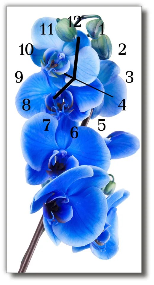 Ceas de perete din sticla vertical Flori albastru orhidee