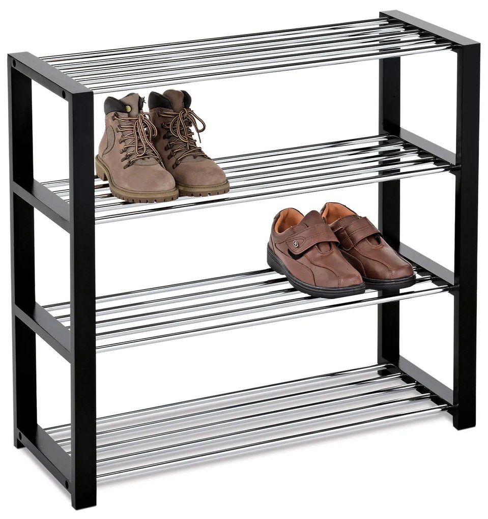 Raft pentru pantofi 4 niveluri negru/crom, 81x 30 x 73 cm, 4 etaje