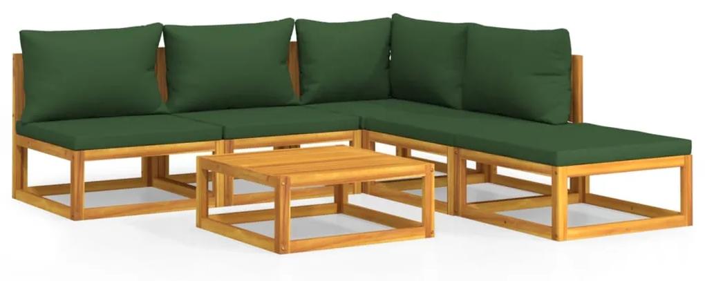 3155330 vidaXL Set mobilier de grădină cu perne verzi, 6 piese, lemn masiv