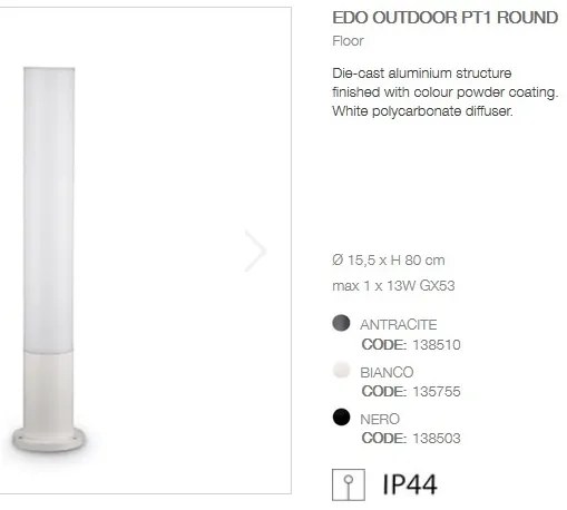 Stalp modern de exterior cu protectie IP44 EDO OUTDOOR PT1 ROUND alb 135755