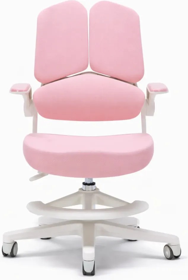 ErgoMotion Junior – Scaun Ergonomic pentru copii, Reglaje Multiple, Ajustare Personalizată, Adaptabil pe măsura creșterii, Suport Lombar 3 Zone, Roți Blocabile, Roz