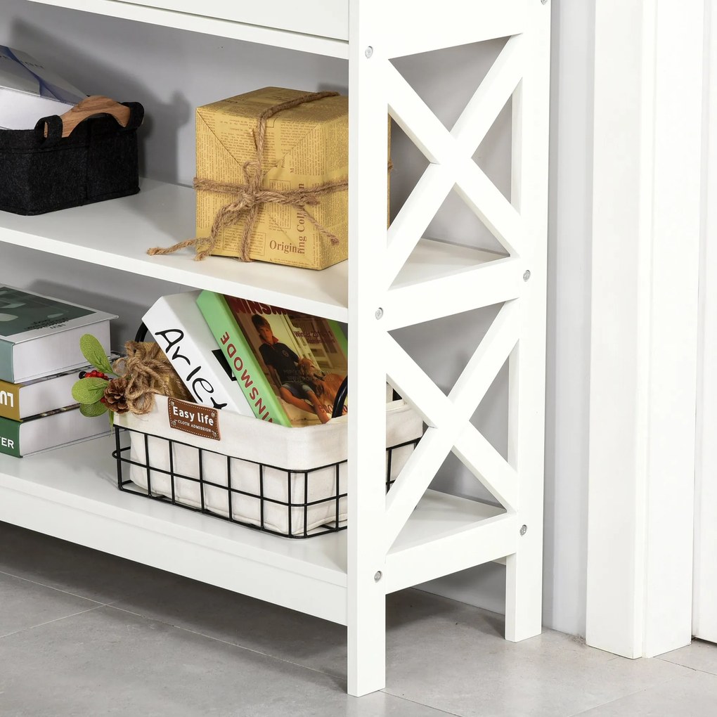 HOMCOM Consolă, cu 2 Sertare și Rafturi Reglabile, Design Modern, Structură Solidă cu Sistem Anti-Răsturnare, 100x30.5x80 cm, Albă | Aosom Romania