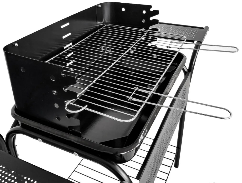 Görgős faszenes kerti grill állítható rácsmagassággal