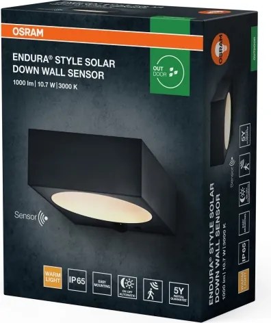 Osram - Aplică solară LED de perete ENDURA STYLE, 10,7 W, 4,2 V, 2000 mAh, IP65, antracit