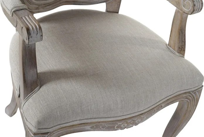 Scaun cu brațe dining Louis XV din lemn sculptat tapițat cu stofă bej, 57×57×94 cm, „Versailles"