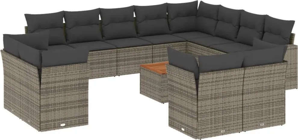 vidaXL Set mobilier de grădină cu perne, 13 piese, gri, poliratan