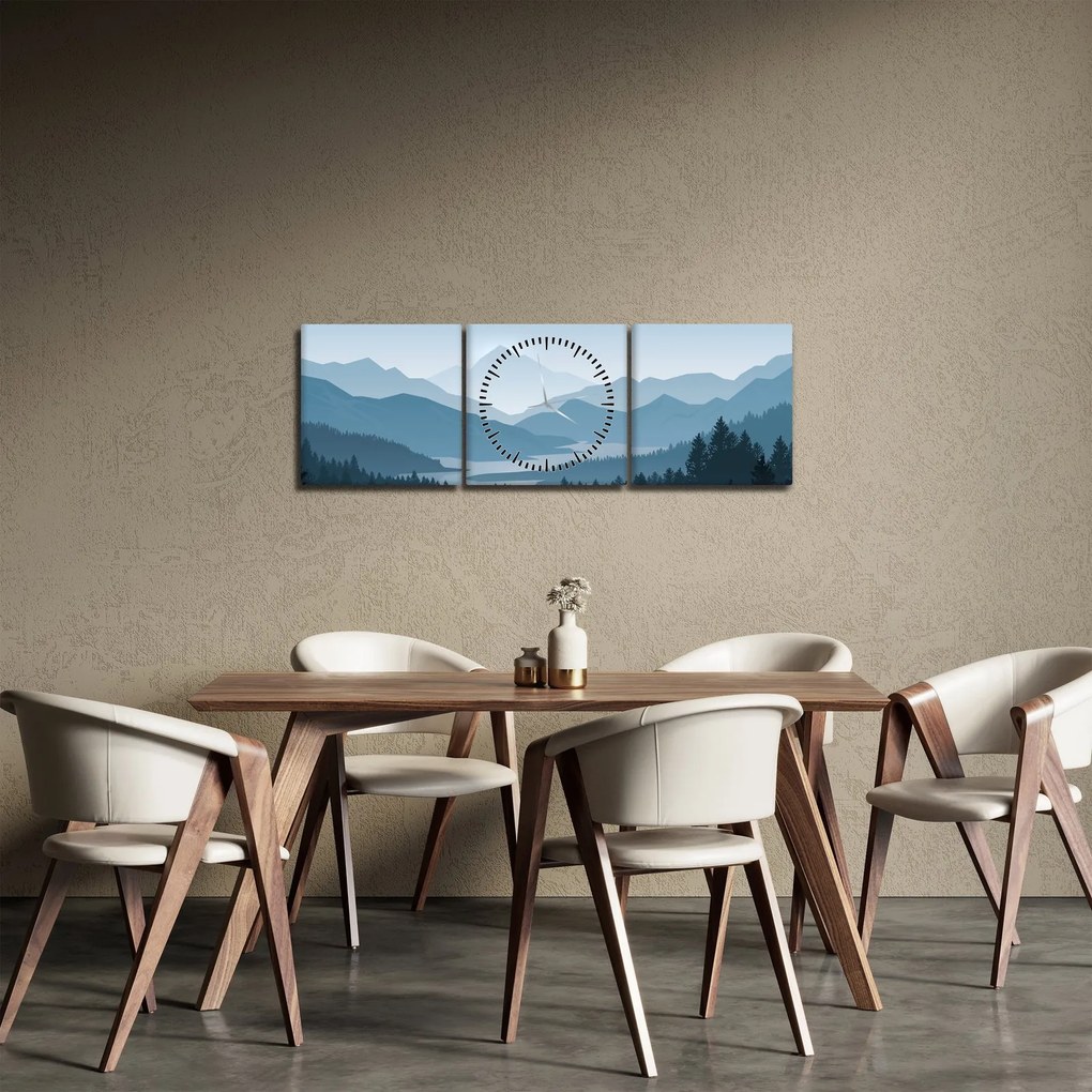 Tablou - Munții cu privirea graficeanului (cu ceas) (90x30 cm)