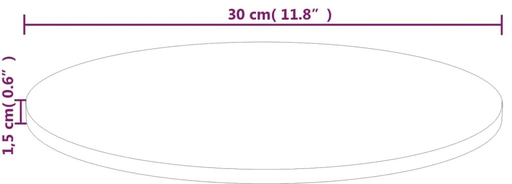 Blat de masa rotund, O30x1,5 cm, lemn masiv stejar netratat 1, Maro, O 30 x 1.5 cm