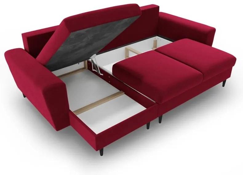 Colțar roșu extensibil/cu spațiu de depozitare cu tapițerie din catifea Kyoto – Cosmopolitan Design