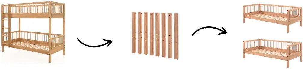Pat Supraetajat Forrest Oak 90x200 cm, pentru Camera Copii, din Lemn de Stejar, Natur, Convertibil – Vipack
