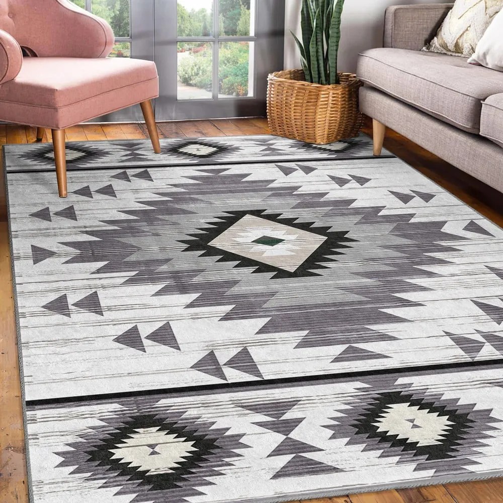 Covor tip traversă gri deschis lavabil 80x200 cm Ethnic Geo – Mila Home