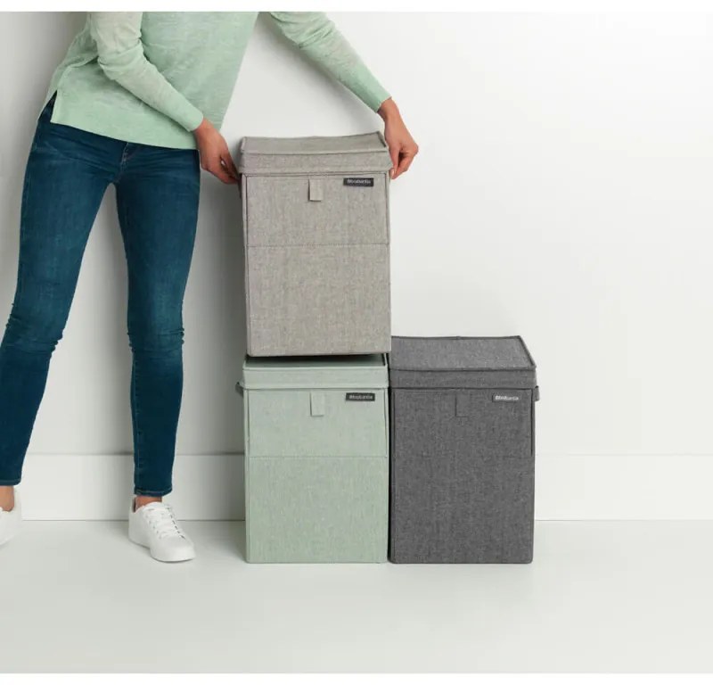 Cutie de rufe stivuibila Brabantia 1000827, 35 L, Deschidere frontala, Capac larg, Pliabil, Gri