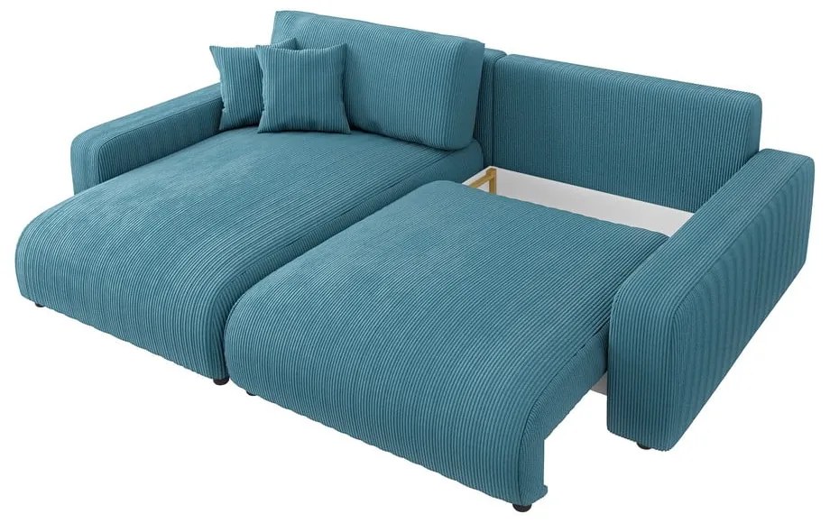 Colțar turcoaz extensibil cu tapițerie din catifea reiată Sara – Ropez