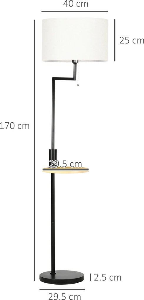 HOMCOM Lampă de Podea din Bambus cu Raft Integrat, Neagră și Bej | Aosom Romania