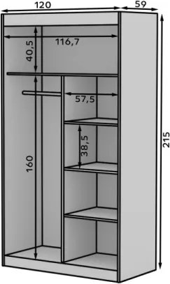 Dulap cu usi glisante si oglinda 120x215 cm, Esti, ADRK Furniture (Culoare: Alb)