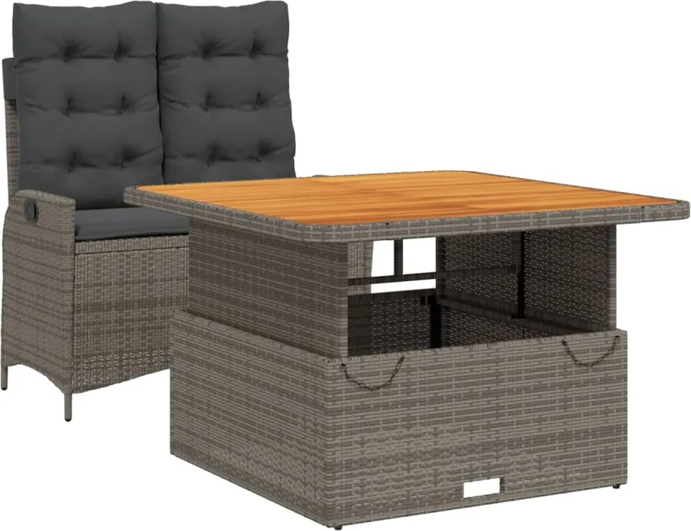 vidaXL Set mobilier de grădină cu perne, 2 piese, gri, poliratan