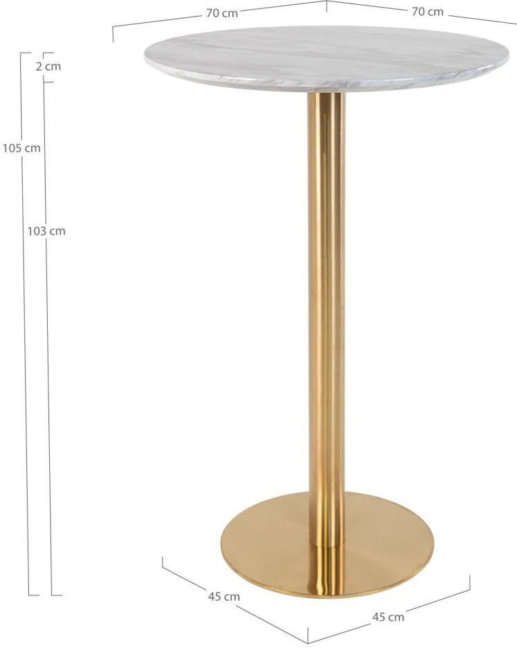 Bolzano Masă de bar, blat efect marmură, picior efect alamă 70x105 cm