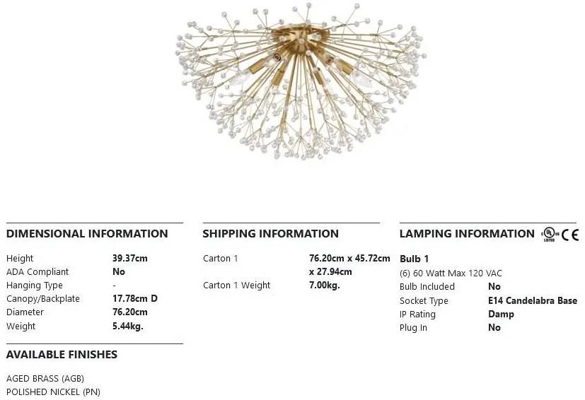 Plafoniera LUX design modern DUNKIRK alama antichizata, cu 6 surse de lumina