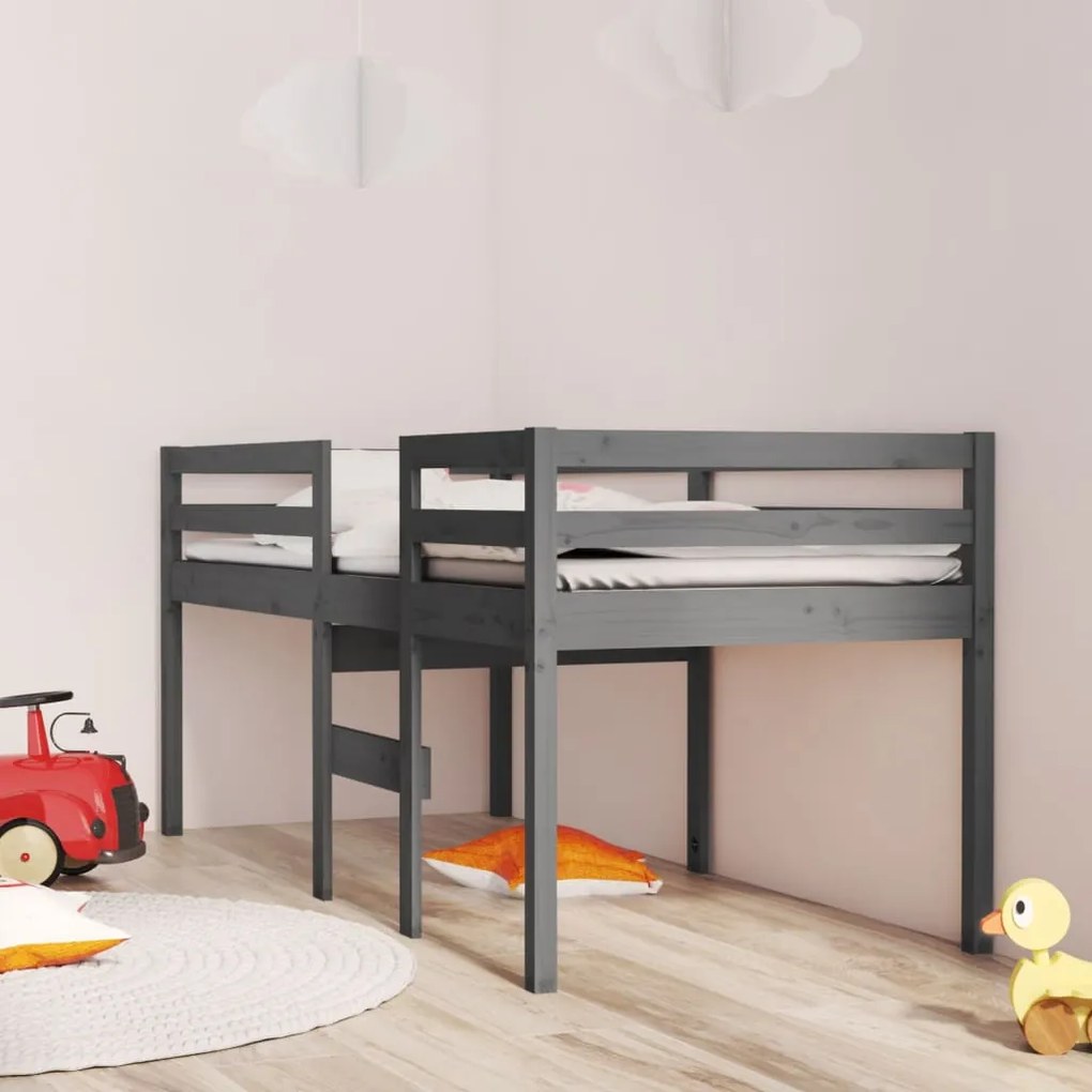 821616 vidaXL Pat înalt de dormitor, gri, 90x200 cm, lemn masiv de pin