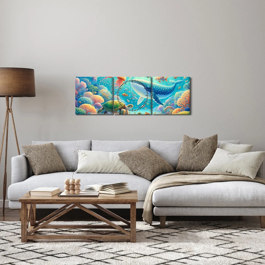 Tablou - Lumea sub apă (cu ceas) (90x30 cm)