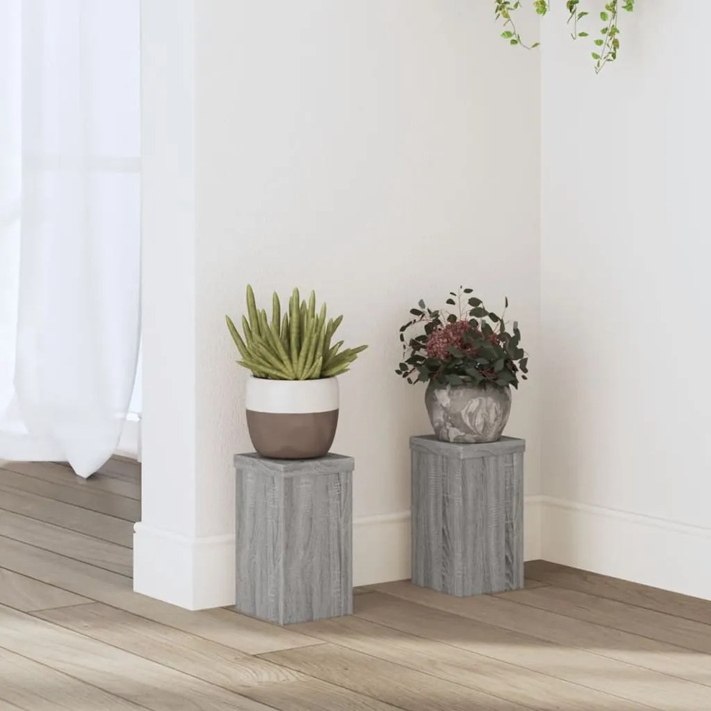 vidaXL Suporturi de plante 2 buc. gri sonoma 10x10x18cm lemn prelucrat