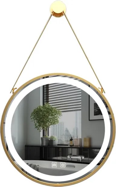 Oglindă de baie IREDA LED cu iluminare, cadru auriu, 80 c